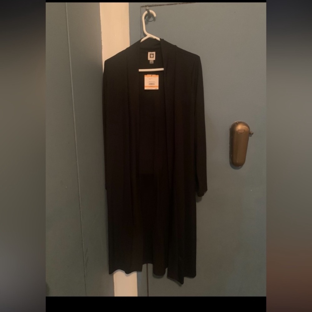 Anne Klein long black cardigan size md or sm brand new with tags
